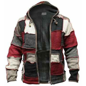 Zip Color Block Warm Hooded Cardigan